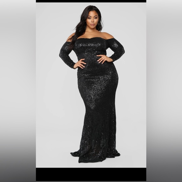 Fashion nova curve black sequin gown 2X - Picture 2 of 4